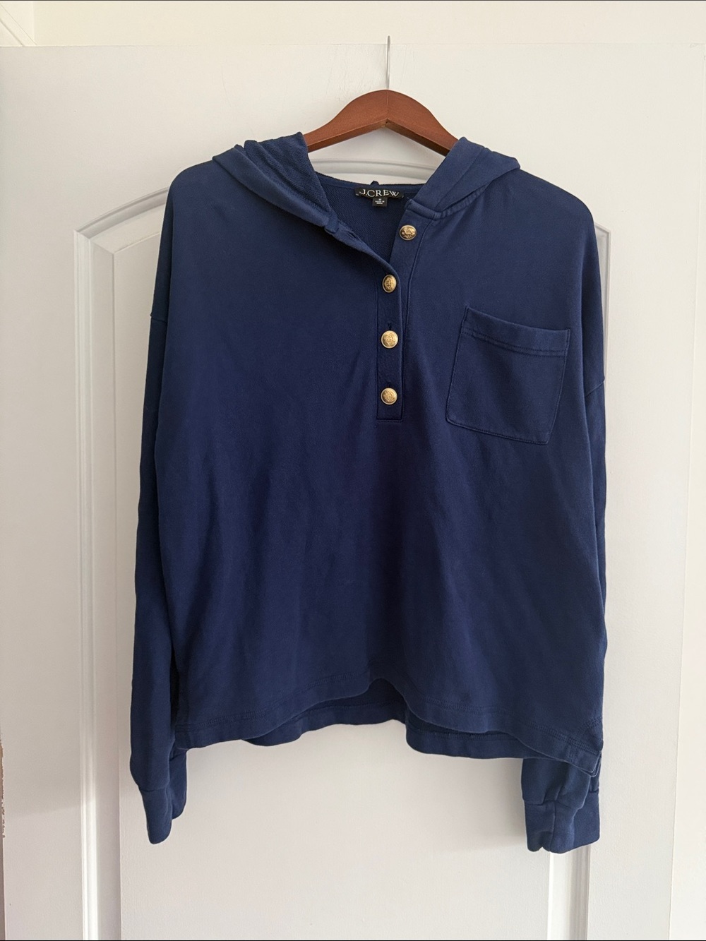 J.Crew Navy Nautical Button Hoodie, Size M